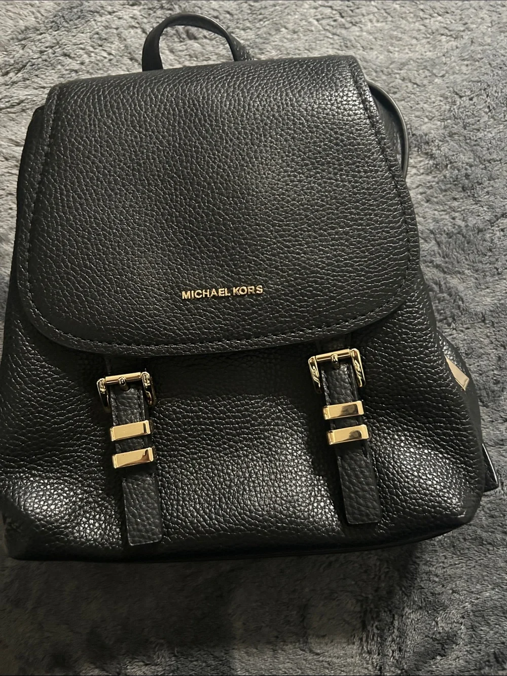 Michael Kors Black Pebbled Leather Mini Backpack with Gold Hardware